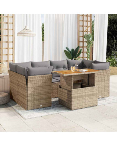 Salon de jardin avec coussins 7 pcs beige résine tressée | Mobilier & Déco