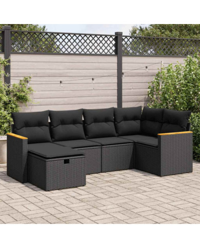 Salon de jardin 6 pcs avec coussins noir résine tressée | Mobilier & Déco