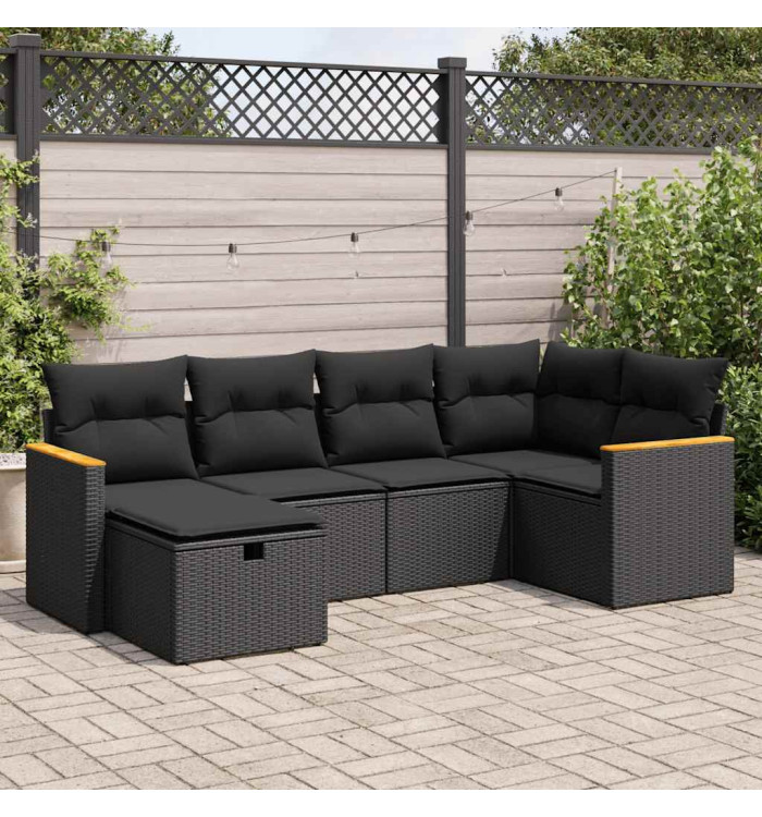 Salon de jardin 6 pcs avec coussins noir résine tressée | Mobilier & Déco