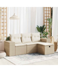 Salon de jardin avec coussins 4 pcs beige résine tressée | Mobilier & Déco