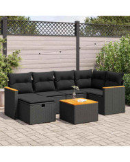 Salon de jardin 7 pcs avec coussins noir résine tressée | Mobilier & Déco