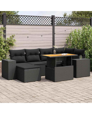 Salon de jardin 7 pcs avec coussins noir résine tressée | Mobilier & Déco