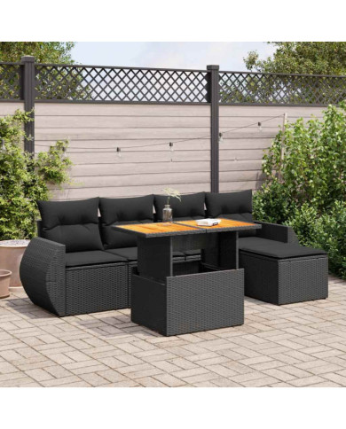 Salon de jardin 6 pcs avec coussins noir résine tressée | Mobilier & Déco