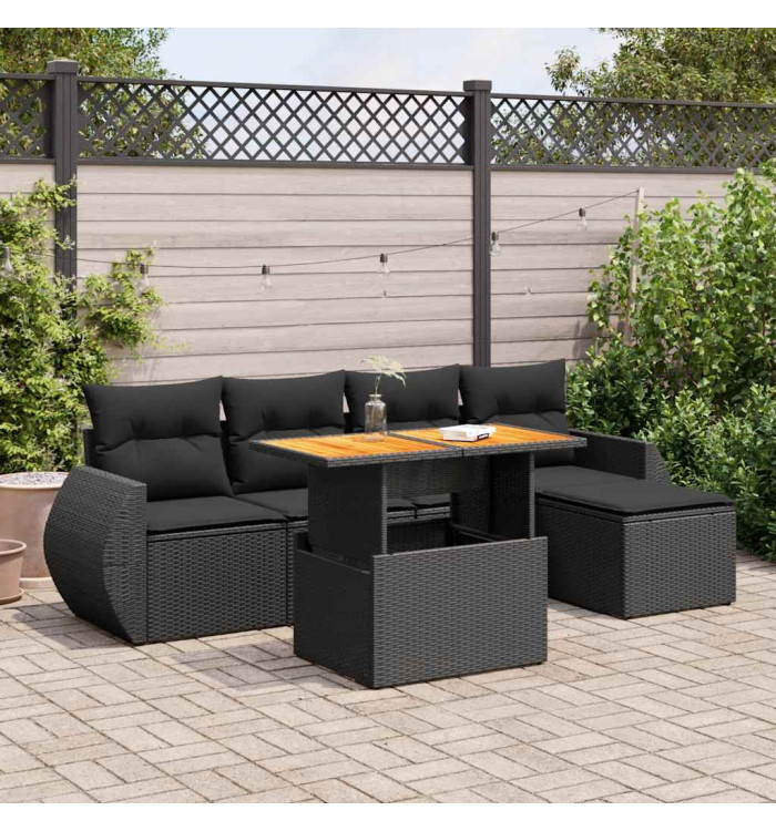 Salon de jardin 6 pcs avec coussins noir résine tressée | Mobilier & Déco
