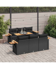 Salon de jardin avec coussins 7 pcs noir résine tressée acacia | Mobilier & Déco