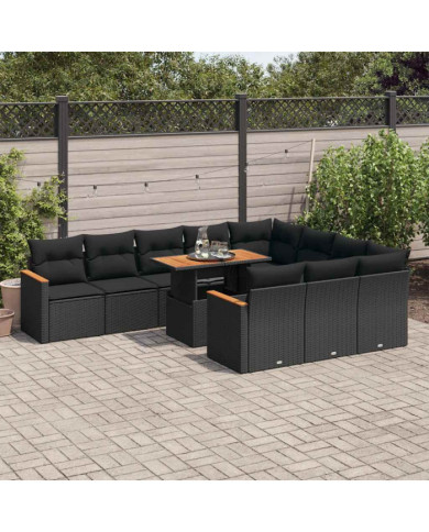 Ensemble de canapés de jardin 11 pcs et coussins rotin acacia | Mobilier & Déco