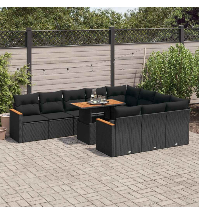 Ensemble de canapés de jardin 11 pcs et coussins rotin acacia | Mobilier & Déco