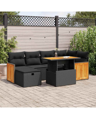 Salon de jardin 8 pcs avec coussins noir résine tressée | Mobilier & Déco