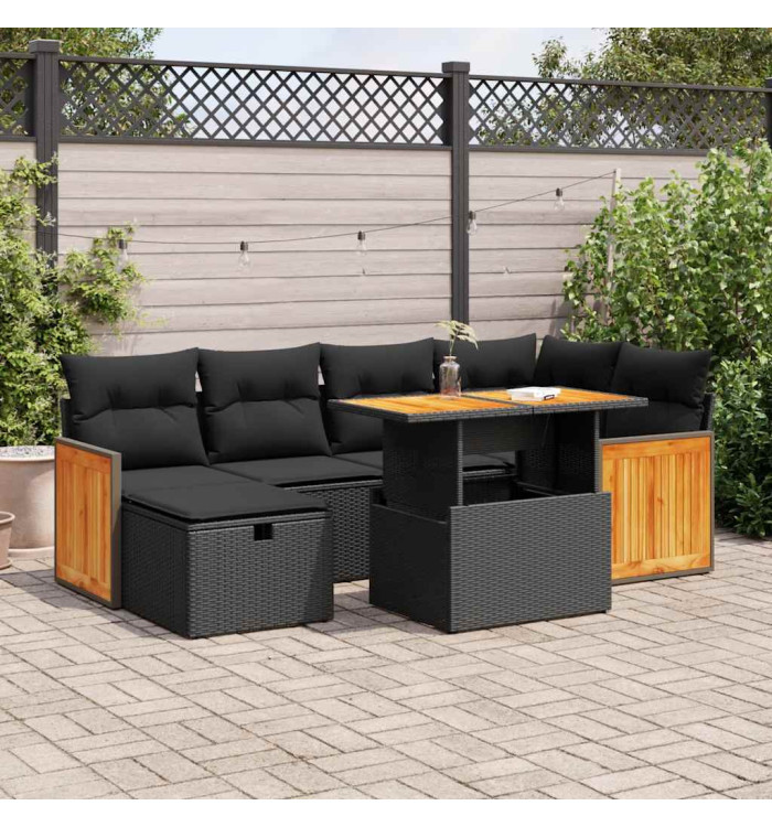 Salon de jardin 8 pcs avec coussins noir résine tressée | Mobilier & Déco