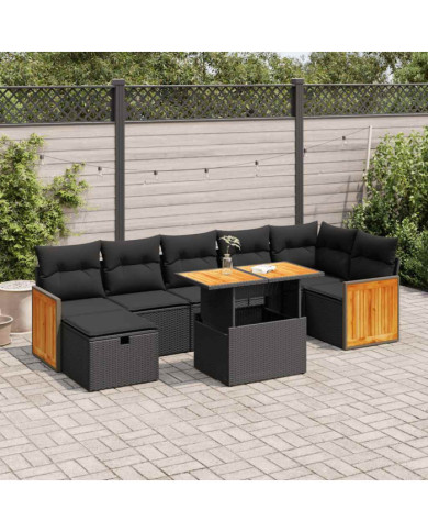 Salon de jardin 5 pcs avec coussins noir résine tressée | Mobilier & Déco