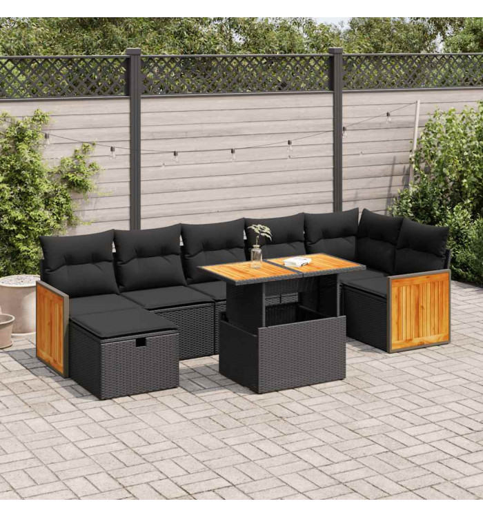 Salon de jardin 5 pcs avec coussins noir résine tressée | Mobilier & Déco