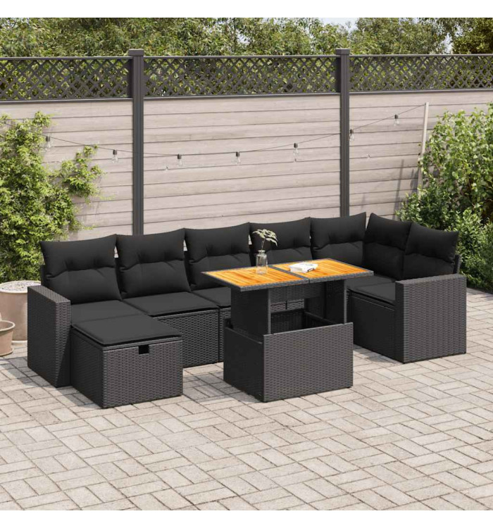 Salon de jardin 5 pcs avec coussins noir résine tressée acacia | Mobilier & Déco