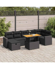 Salon de jardin 5 pcs avec coussins noir résine tressée acacia | Mobilier & Déco