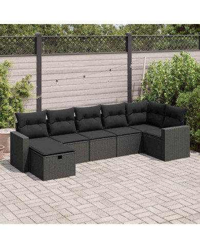 Salon de jardin 7 pcs avec coussins noir résine tressée | Mobilier & Déco