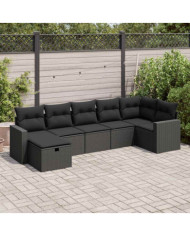Salon de jardin 7 pcs avec coussins noir résine tressée | Mobilier & Déco