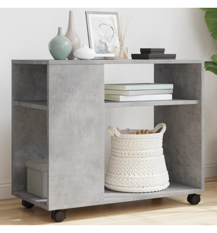 Table d'appoint avec roues gris béton bois d'ingénierie | Mobilier & Déco