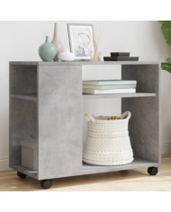 Table d'appoint avec roues gris béton bois d'ingénierie | Mobilier & Déco