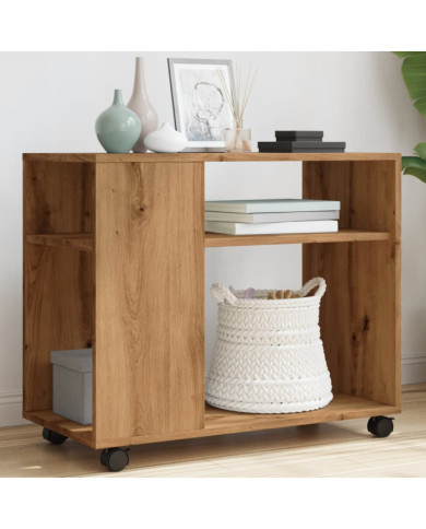 Table d'appoint avec roues chêne artisanal bois d'ingénierie | Mobilier & Déco