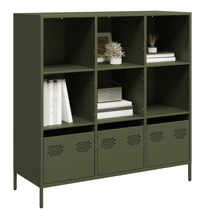 Buffet haut vert olive 101,5x39x103,5 cm acier | Mobilier & Déco