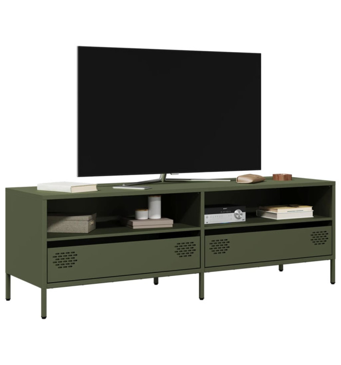 Meuble TV vert olive 135x39x43,5 cm acier laminé à froid | Mobilier & Déco