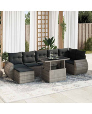 Salon de jardin 8 pcs avec coussins gris résine tressée | Mobilier & Déco