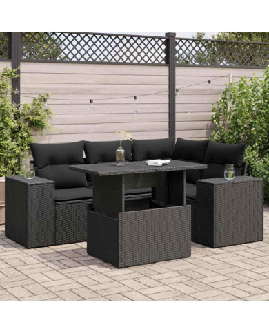Salon de jardin 5 pcs avec coussins noir résine tressée | Mobilier & Déco