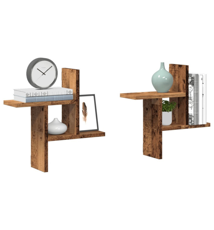 Étagères murales 2 pcs vieux bois 38x12x38 cm bois d'ingénierie | Mobilier & Déco