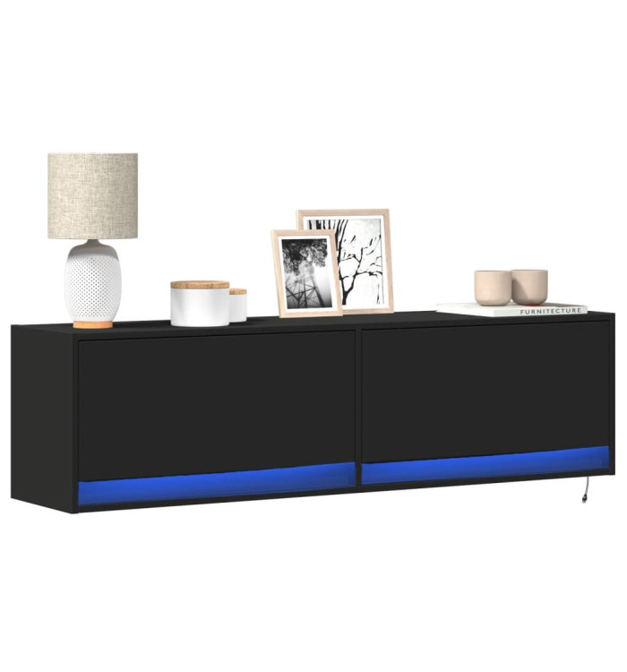 Meuble TV mural avec lumières LED noir 140x31x38 cm | Mobilier & Déco