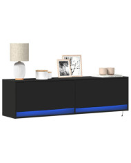 Meuble TV mural avec lumières LED noir 140x31x38 cm | Mobilier & Déco