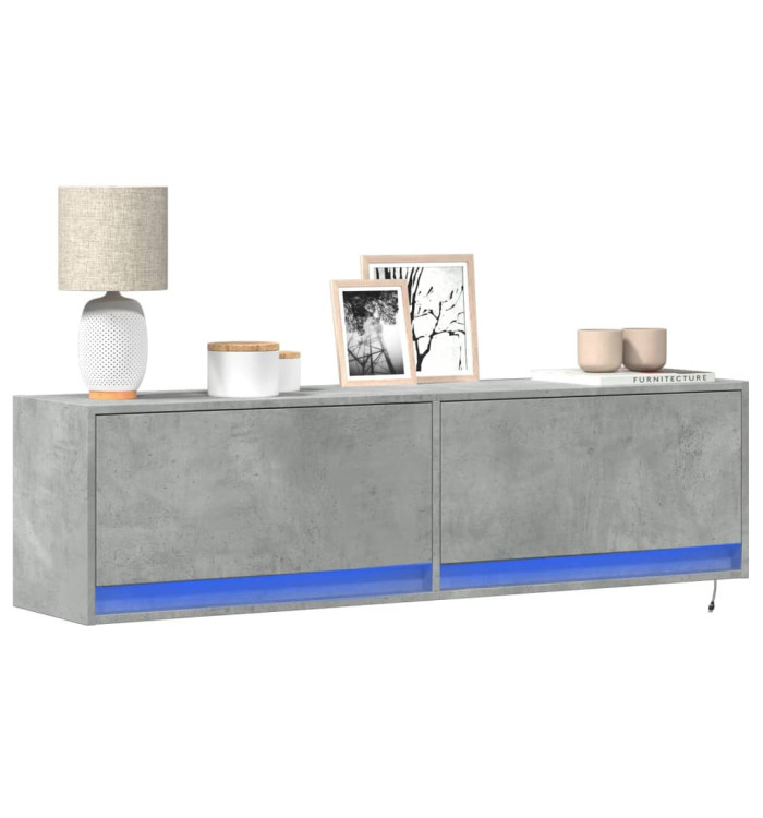 Meuble TV mural avec lumières LED gris béton 140x31x38 cm | Mobilier & Déco