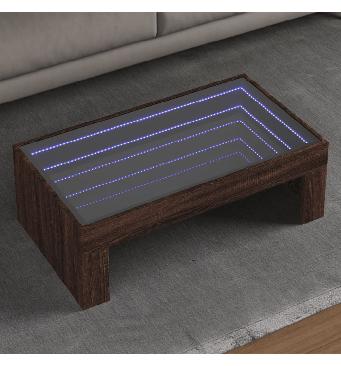 Table basse avec LED infini chêne marron 90x50x30 cm | Mobilier & Déco
