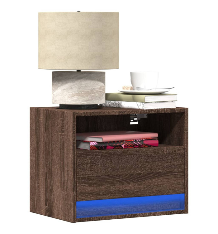 Tables de chevet murales avec lumières LED 2 pcs chêne marron | Mobilier & Déco