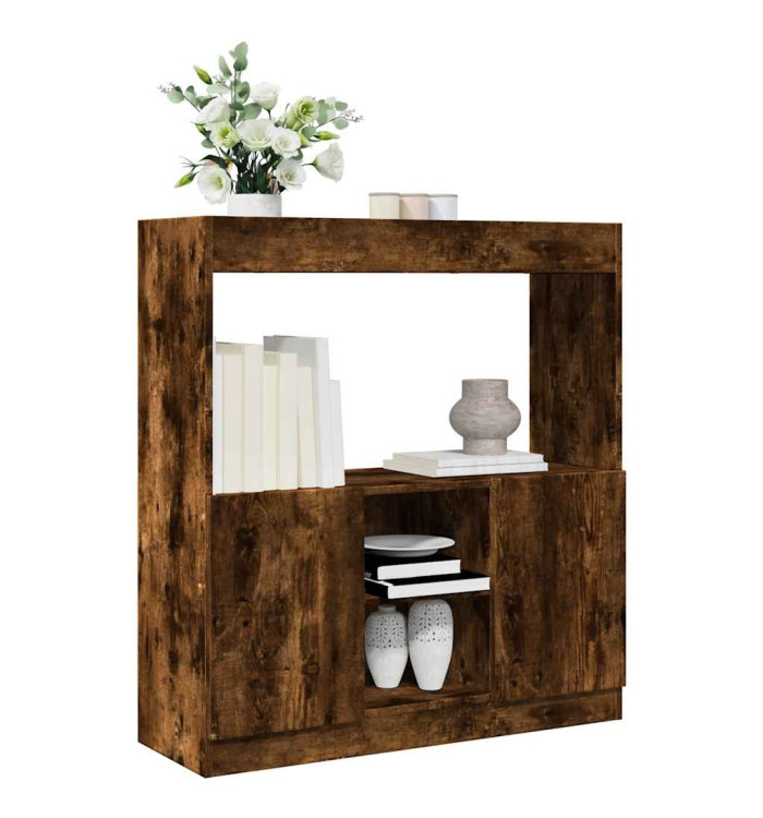Buffet haut chêne fumé 92x33x100 cm bois d'ingénierie | Mobilier & Déco