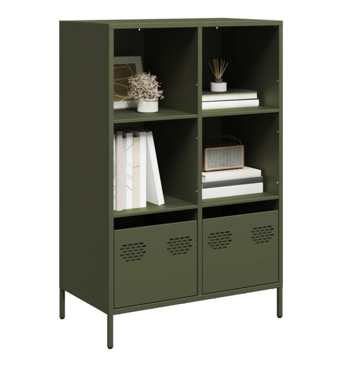 Buffet haut vert olive 68x39x103,5 cm acier | Mobilier & Déco