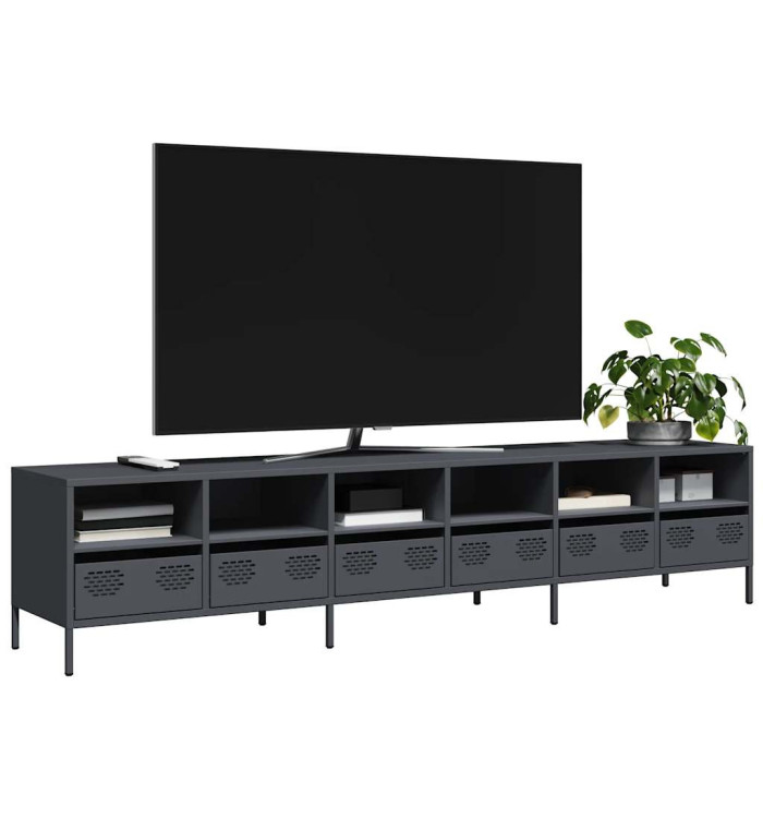 Meuble TV anthracite 202x39x43,5 cm acier laminé à froid | Mobilier & Déco