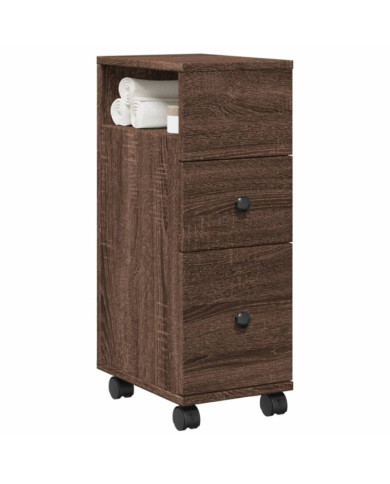 Meuble étroit de salle de bain à roulettes chêne marron | Mobilier & Déco