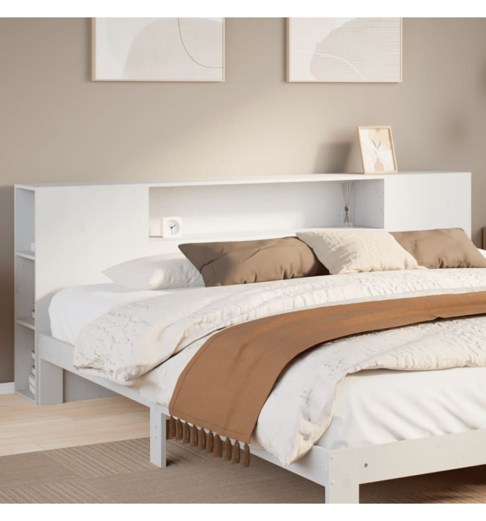 Tête de lit avec rangement blanc 200 cm bois massif de pin | Mobilier & Déco