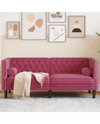 Canapé Chesterfield avec traversins 2 places velours | Mobilier & Déco