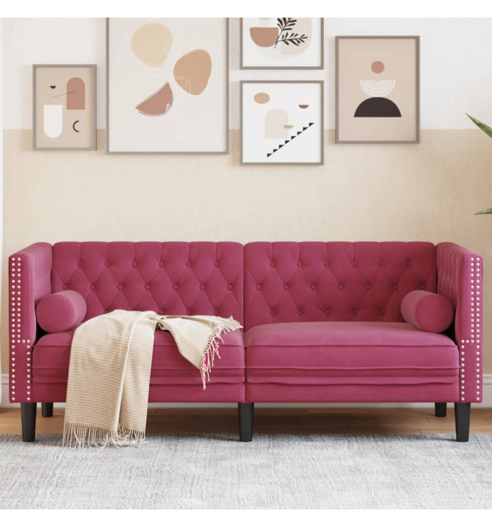 Canapé Chesterfield avec traversins 2 places velours | Mobilier & Déco