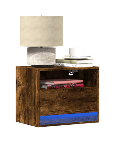 Table de chevet murale avec lumières LED chêne fumé | Mobilier & Déco