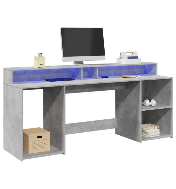 Bureau et lumières LED gris béton 200x55x91cm bois d'ingénierie | Mobilier & Déco