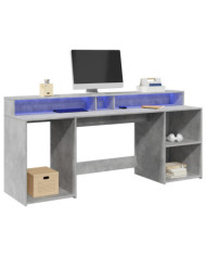 Bureau et lumières LED gris béton 200x55x91cm bois d'ingénierie | Mobilier & Déco