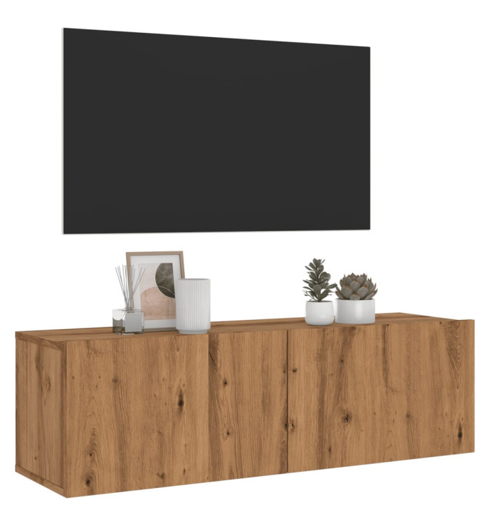 Meuble TV mural chêne artisanal 100x30x30 cm bois d'ingénierie | Mobilier & Déco