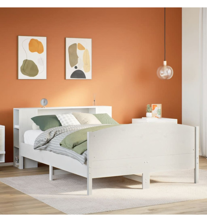 Lit bibliothèque sans matelas blanc 120x200 cm bois pin massif | Mobilier & Déco
