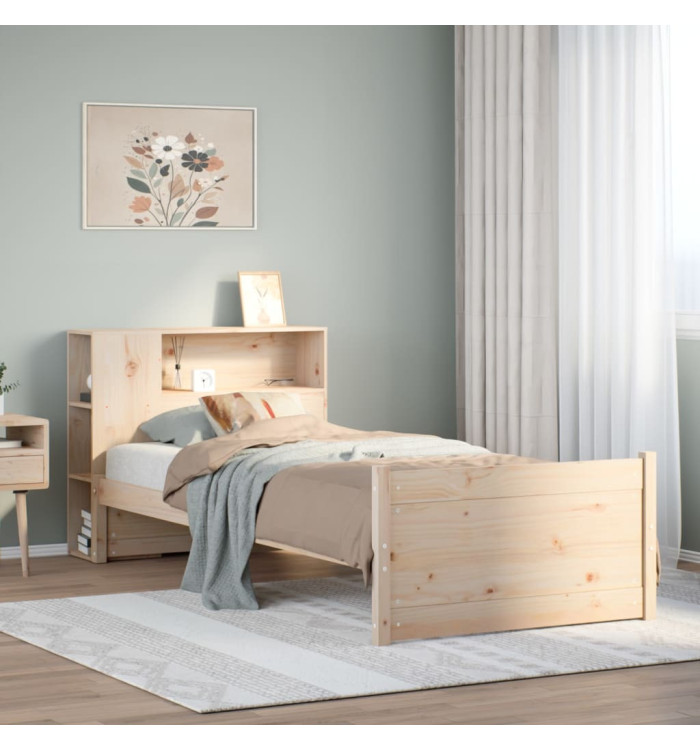 Lit bibliothèque sans matelas 75x190 cm bois de pin massif | Mobilier & Déco