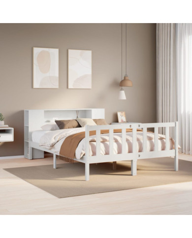 Lit bibliothèque sans matelas blanc 140x200 cm bois pin massif | Mobilier & Déco