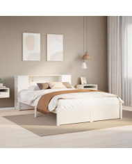 Lit bibliothèque sans matelas blanc 140x200 cm bois pin massif | Mobilier & Déco