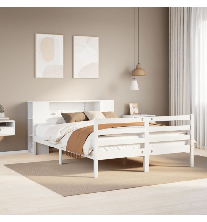 Lit bibliothèque sans matelas blanc 140x200 cm bois pin massif | Mobilier & Déco