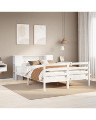 Lit bibliothèque sans matelas blanc 140x200 cm bois pin massif | Mobilier & Déco
