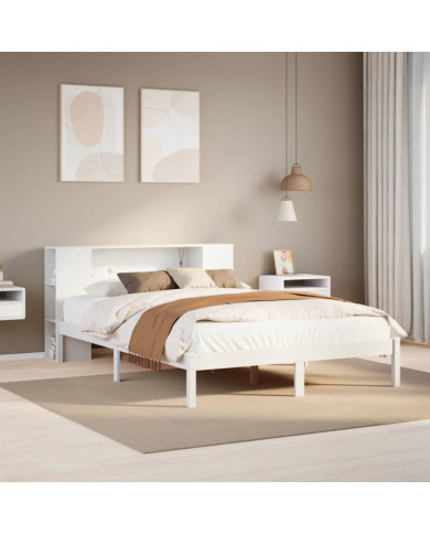 Lit bibliothèque sans matelas blanc 140x200 cm bois pin massif | Mobilier & Déco